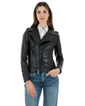 CATHERINE Giacca Chiodo da donna in vera pelle nero