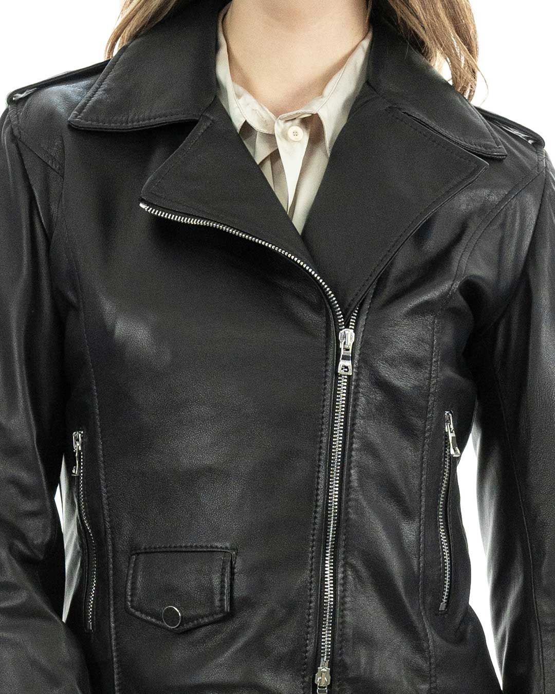 GEORGIA Giacca Chiodo da donna in vera pelle nero