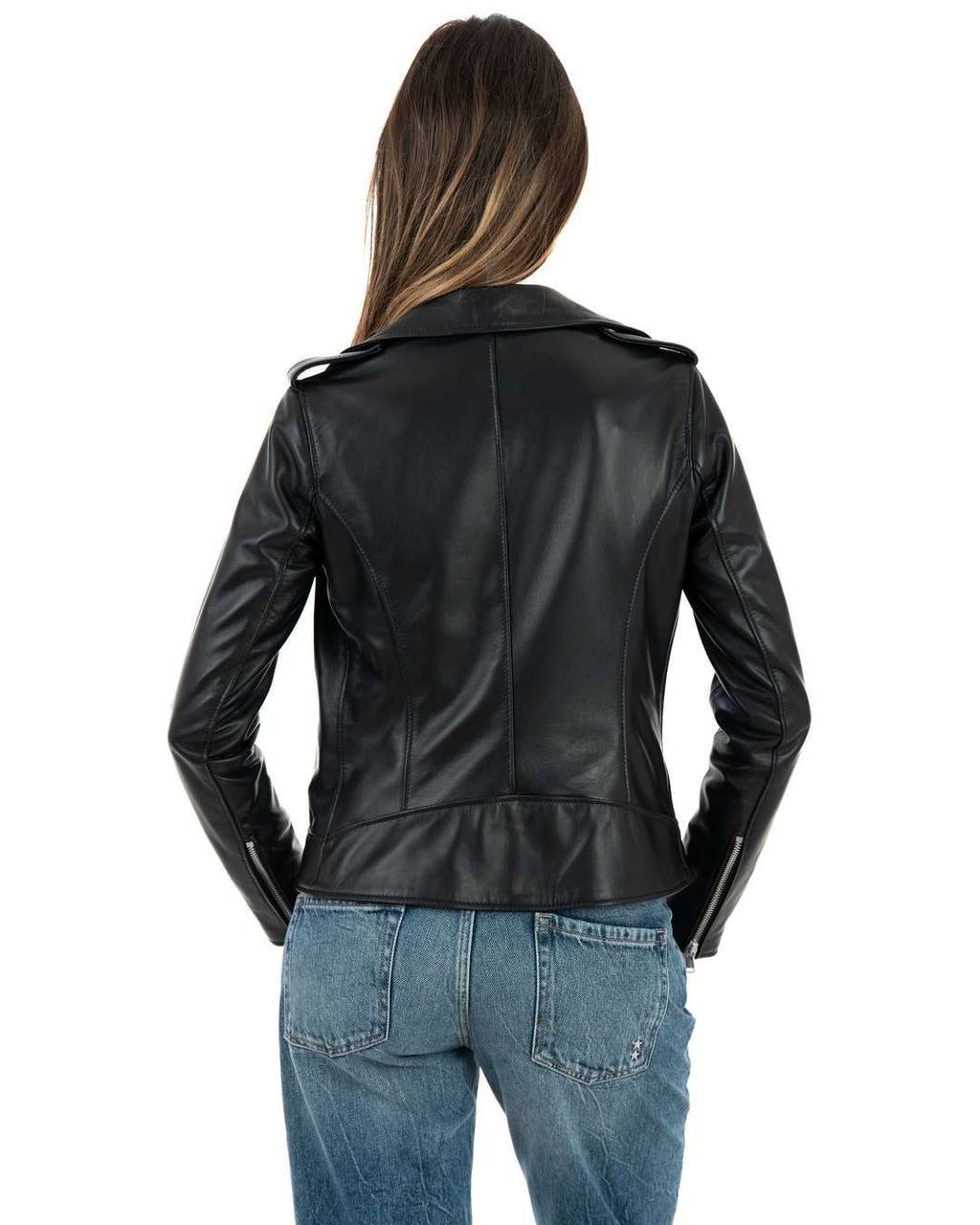 CATHERINE Giacca Chiodo da donna in vera pelle nero
