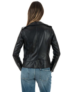 CATHERINE Giacca Chiodo da donna in vera pelle nero