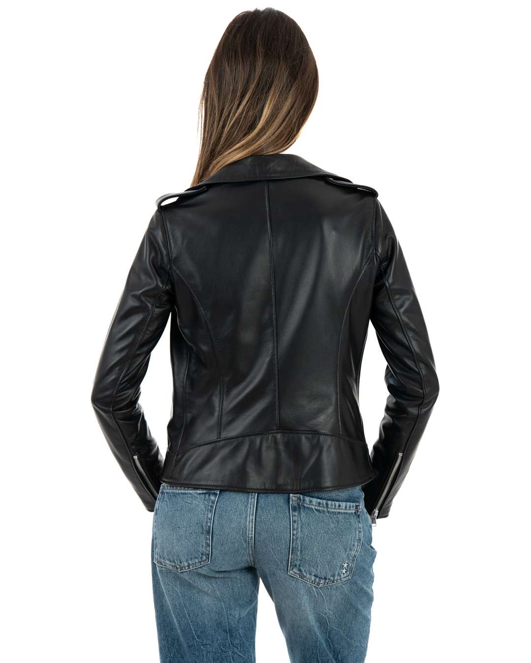 CATHERINE Giacca Chiodo da donna in vera pelle nero