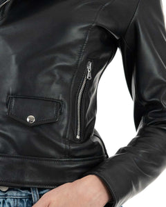 CATHERINE Giacca Chiodo da donna in vera pelle nero