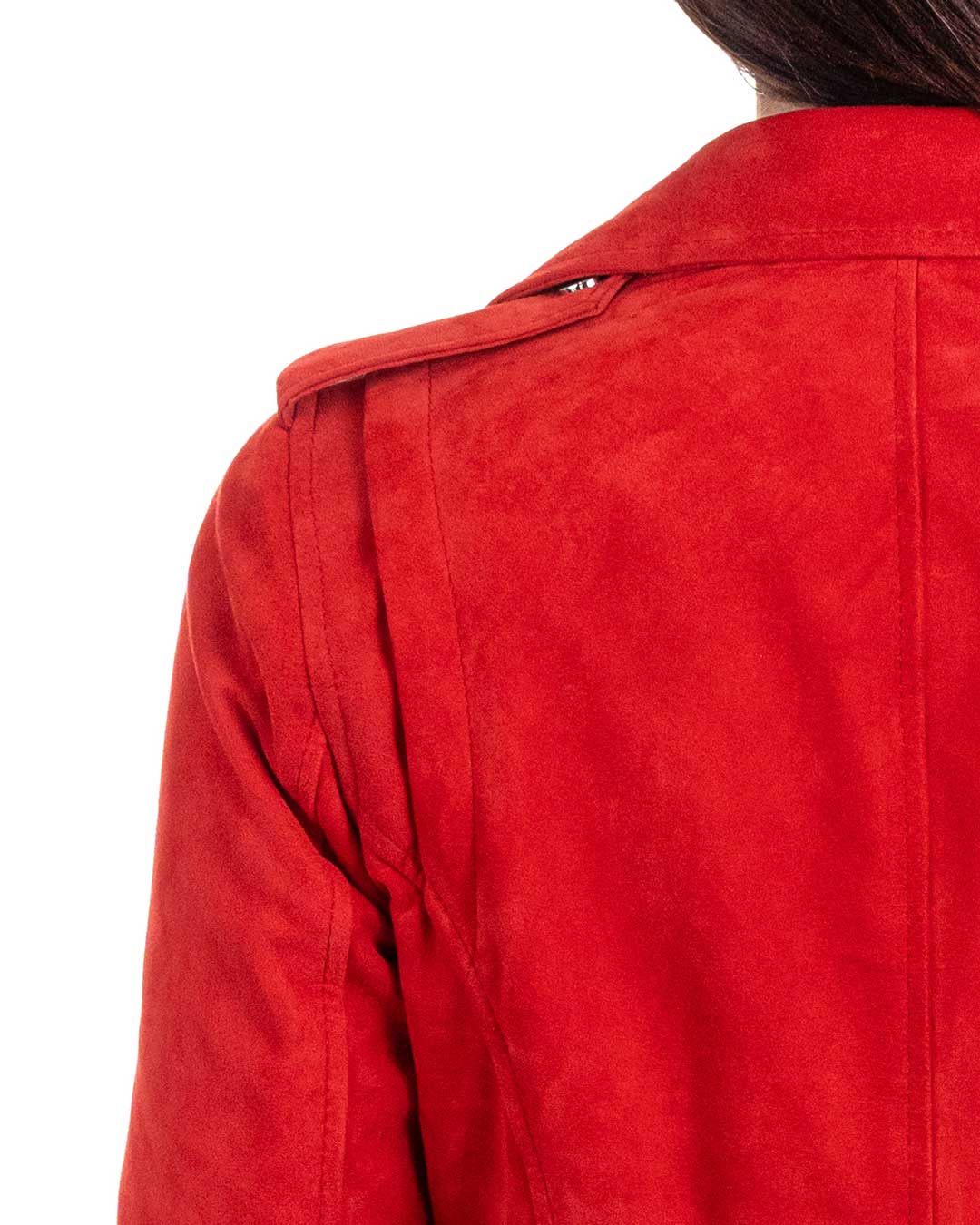 GEORGIA Giacca Chiodo da donna in vera pelle scamosciata rosso