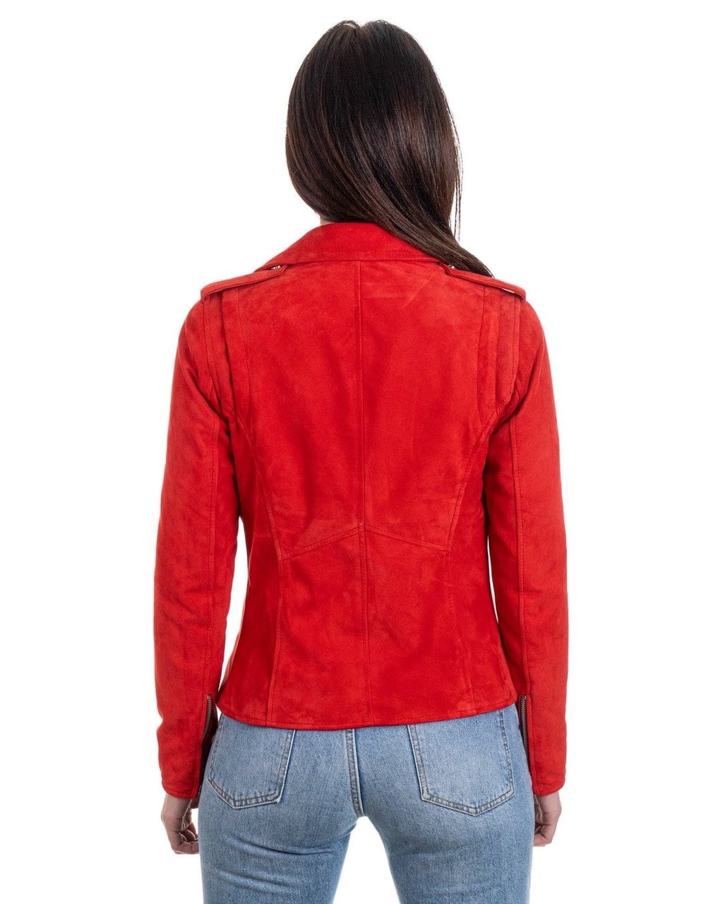 GEORGIA Giacca Chiodo da donna in vera pelle scamosciata rosso
