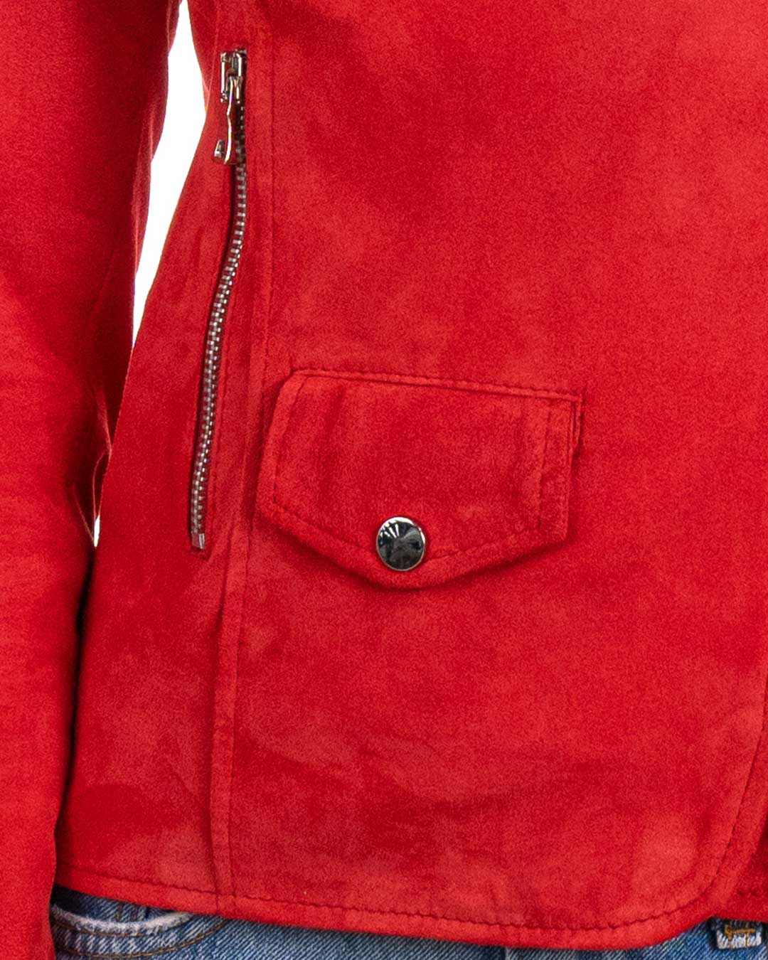 GEORGIA Giacca Chiodo da donna in vera pelle scamosciata rosso