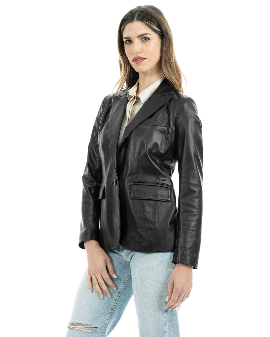 CAMILLA Giacca Blazer da donna in vera pelle nero