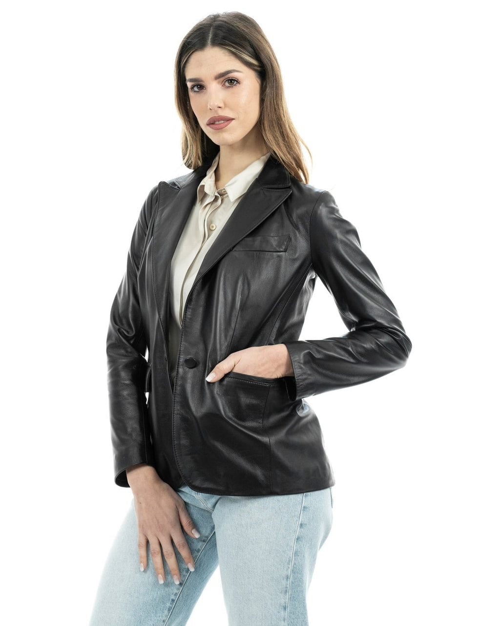 CAMILLA Giacca Blazer da donna in vera pelle nero