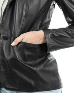 CAMILLA Giacca Blazer da donna in vera pelle nero