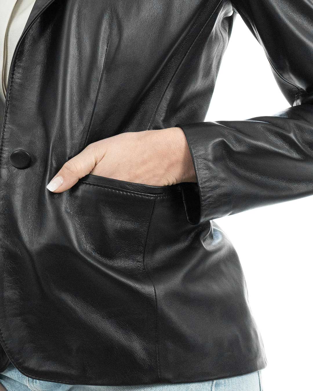 CAMILLA Giacca Blazer da donna in vera pelle nero
