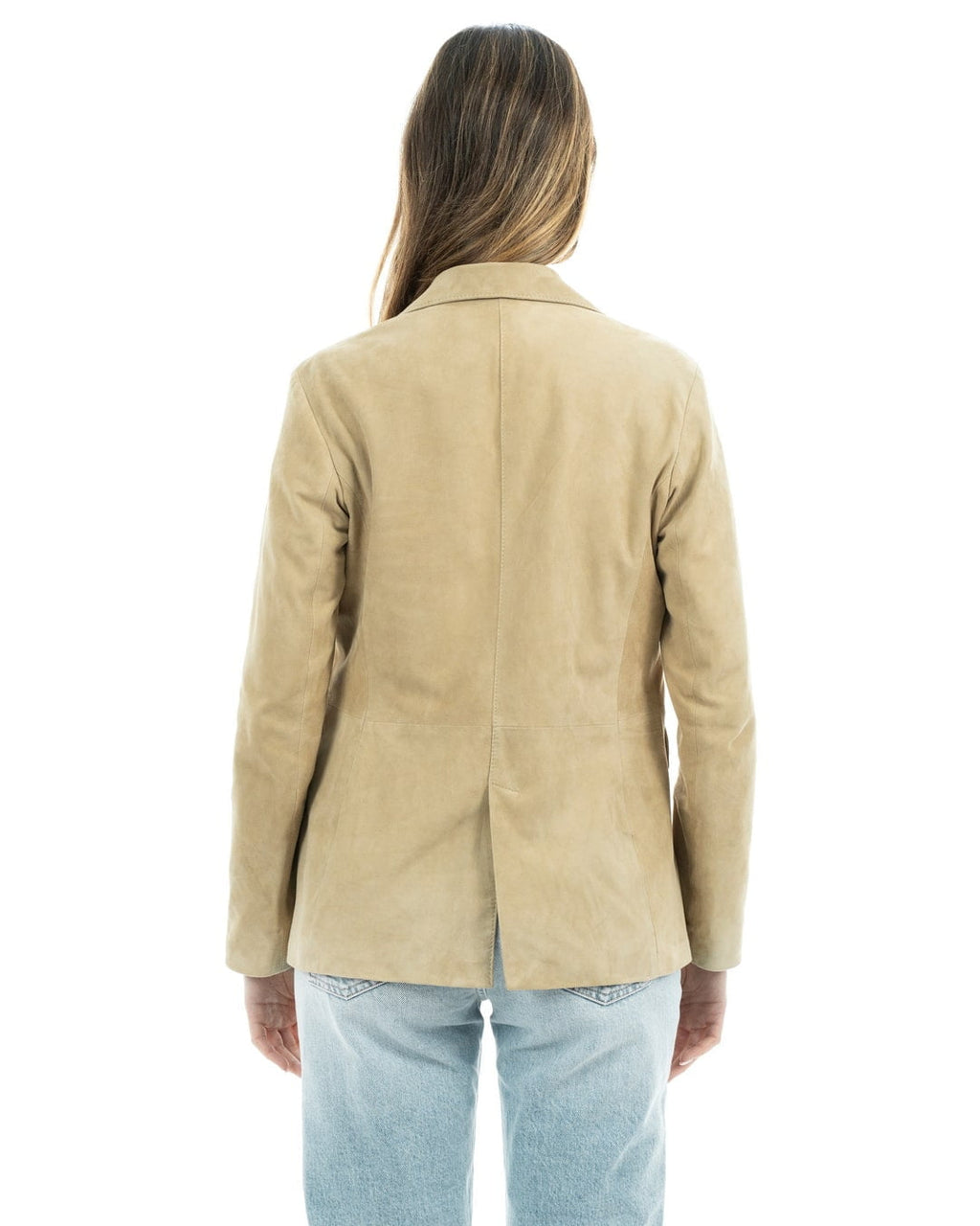 CAMILLA Giacca Blazer da donna in vera pelle scamosciata sabbia