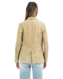 CAMILLA Giacca Blazer da donna in vera pelle scamosciata sabbia