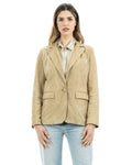 Giacca Blazer da donna in vera pelle scamosciata sabbia