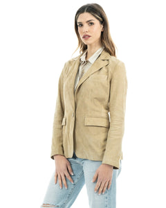 CAMILLA Giacca Blazer da donna in vera pelle scamosciata sabbia