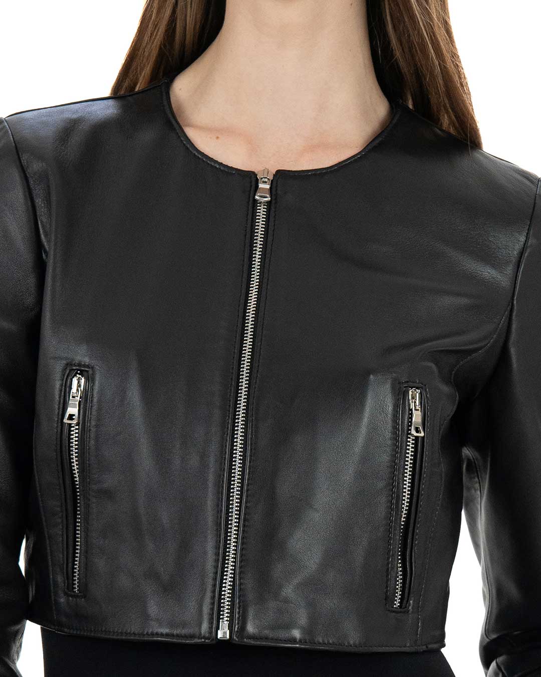 ISABEL Giacca corta da donna in vera pelle nero
