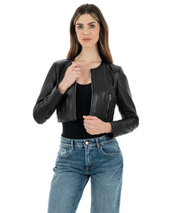ISABEL Giacca corta da donna in vera pelle nero