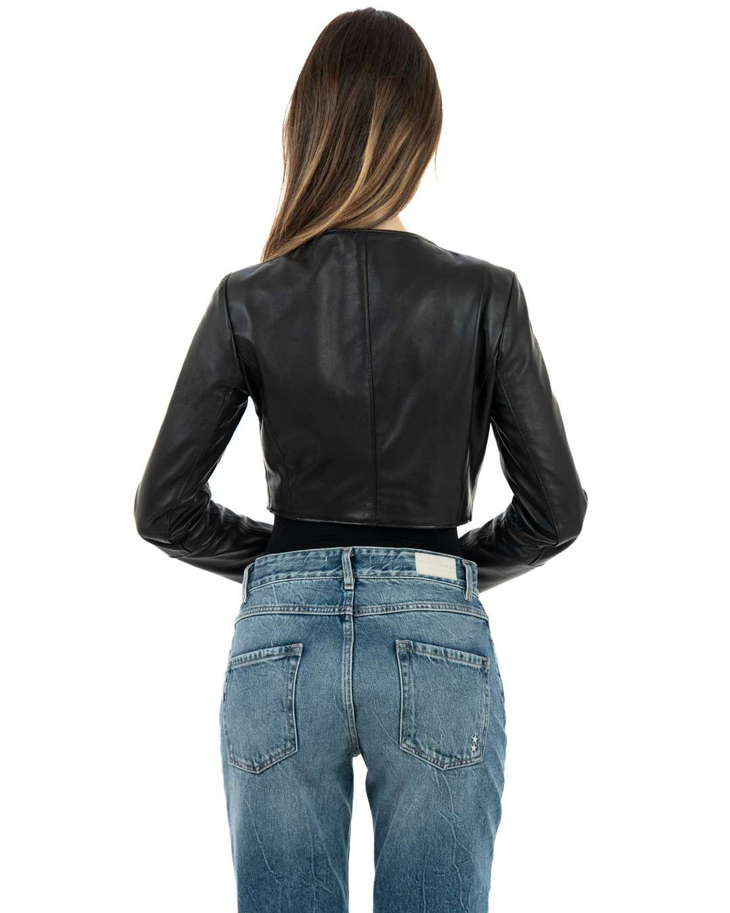 ISABEL Giacca corta da donna in vera pelle nero