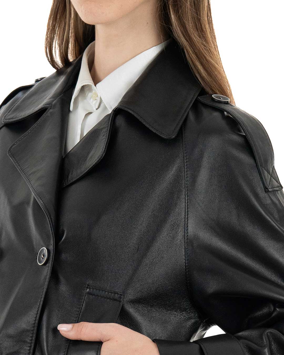 SELENA Giacca da donna in vera pelle nero vestibilità over