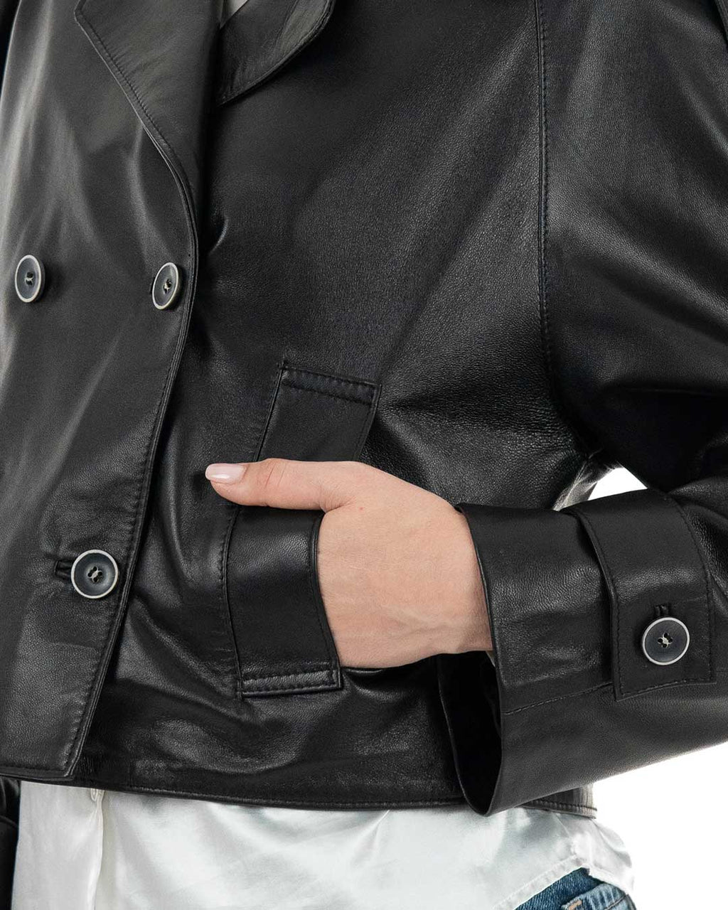 SELENA Giacca da donna in vera pelle nero vestibilità over