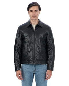 TOMMY Giacca Biker da uomo in vera pelle nero con trapunta