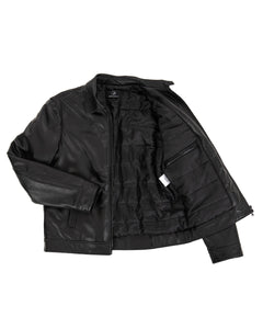 TOMMY Giacca Biker da uomo in vera pelle nero con trapunta