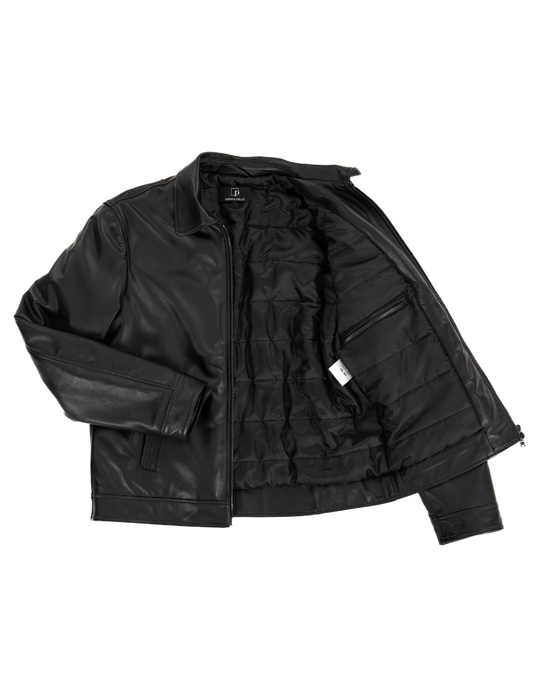TOMMY Giacca Biker da uomo in vera pelle nero con trapunta