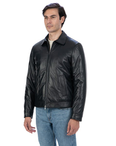 TOMMY Giacca Biker da uomo in vera pelle nero con trapunta