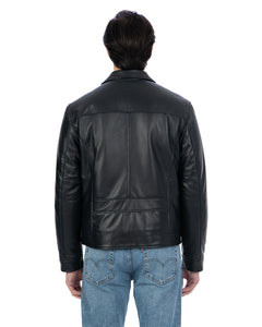 TOMMY Giacca Biker da uomo in vera pelle nero con trapunta