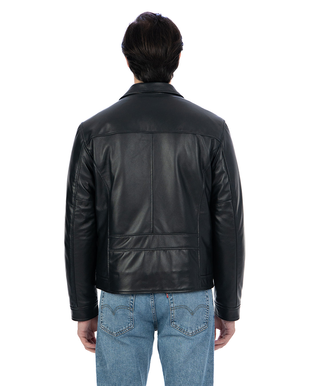 TOMMY Giacca Biker da uomo in vera pelle nero con trapunta