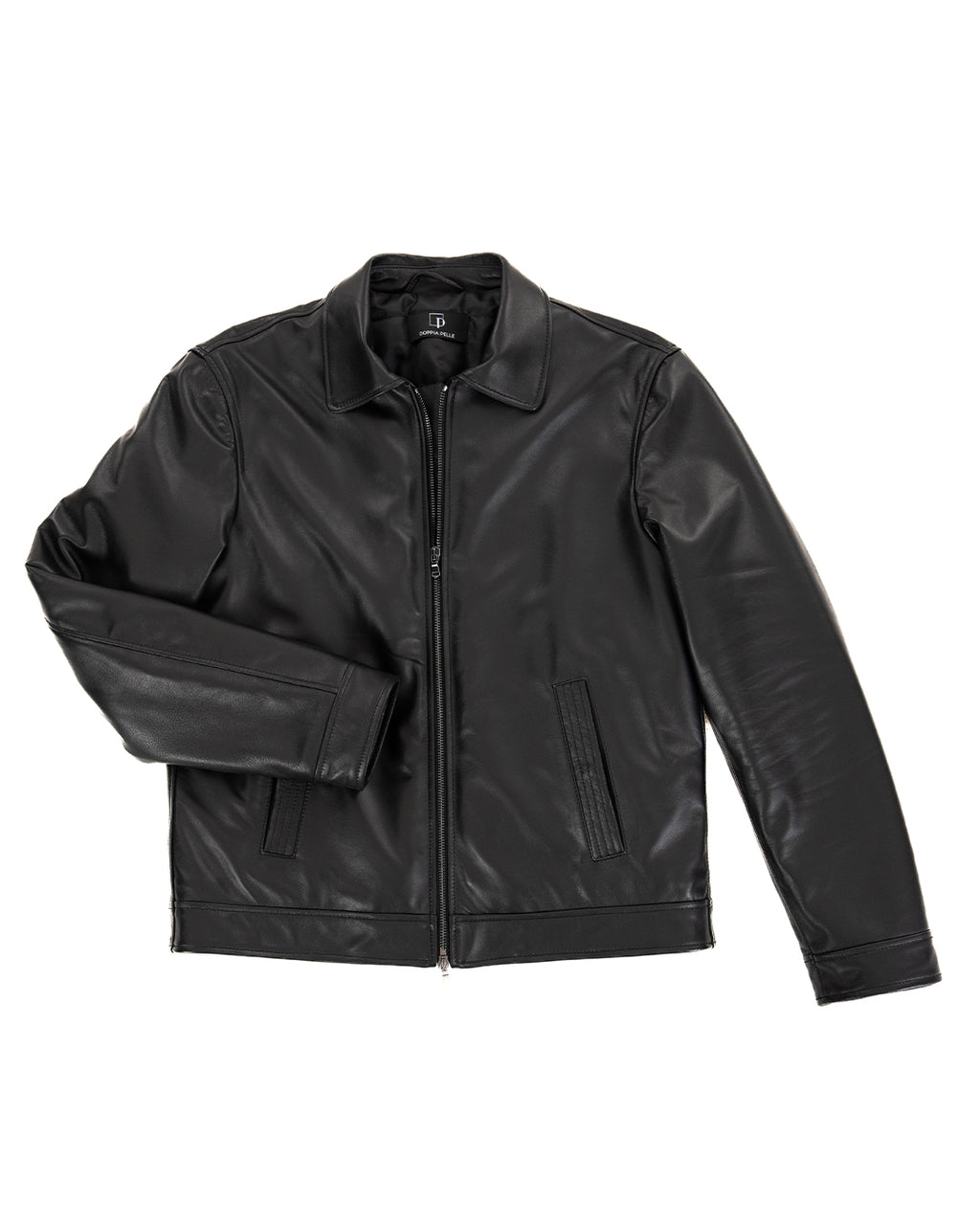 TOMMY Giacca Biker da uomo in vera pelle nero con trapunta
