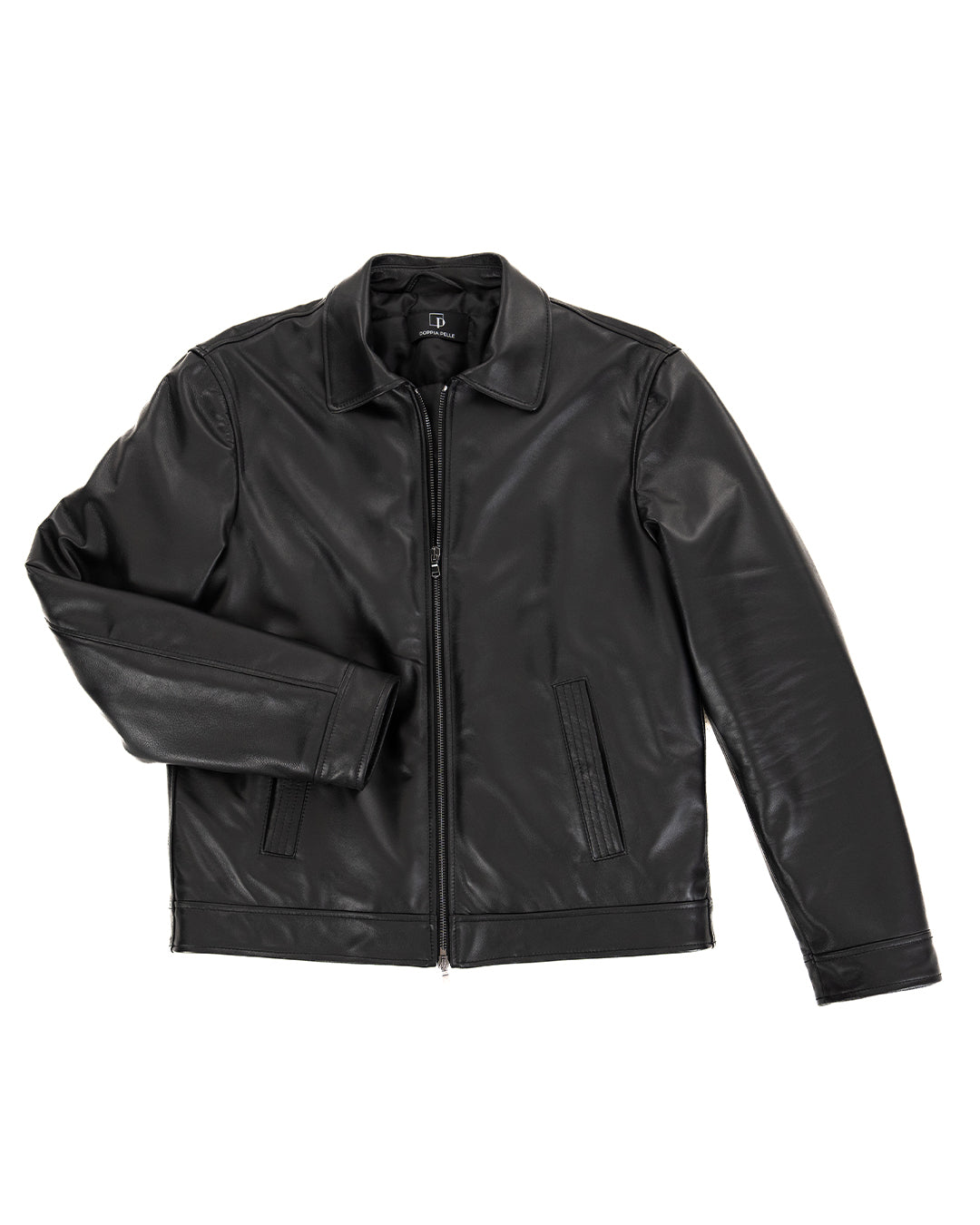 TOMMY Giacca Biker da uomo in vera pelle nero con trapunta