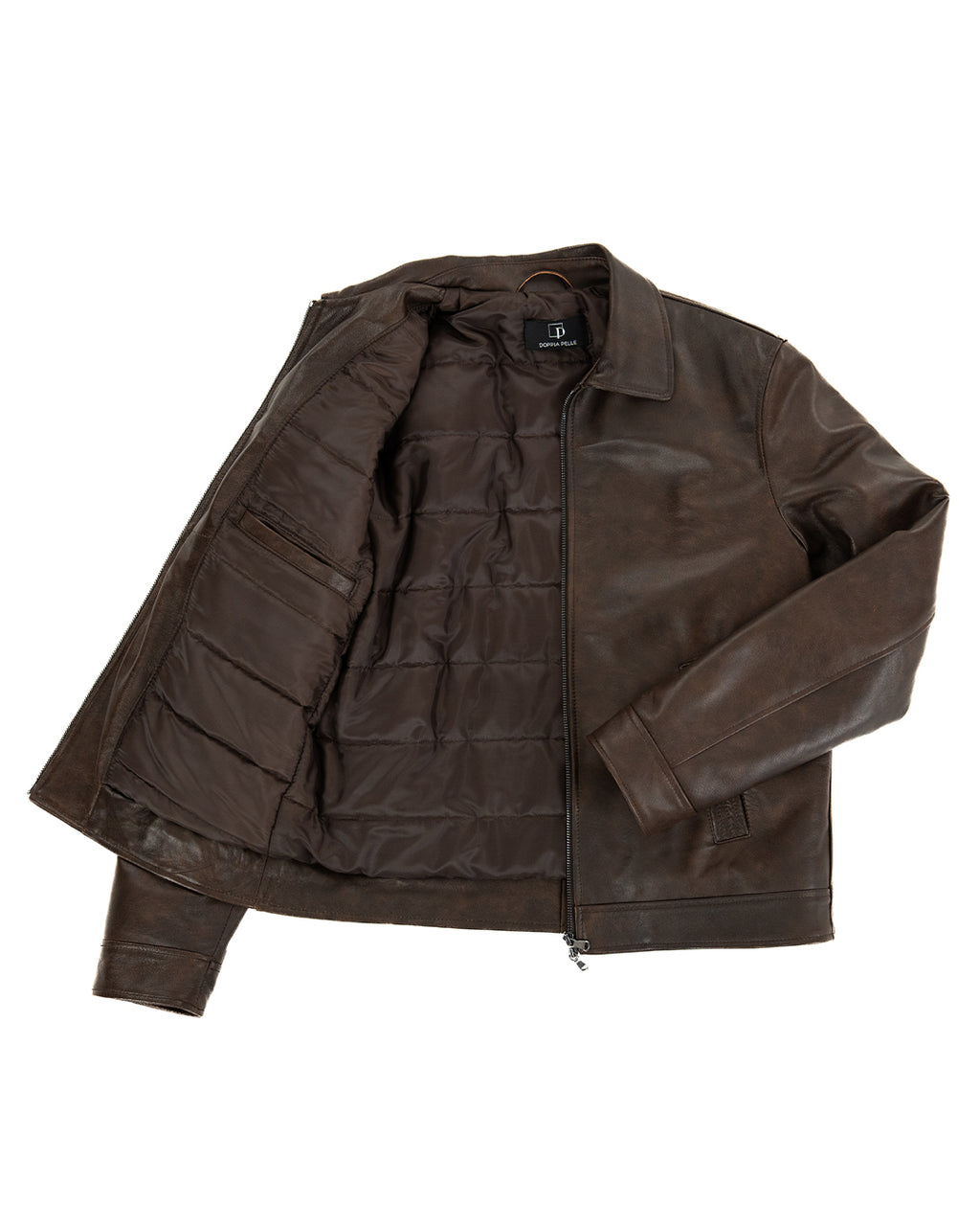 TOMMY Giacca Biker da uomo in vera pelle marrone invecchiato con trapunta