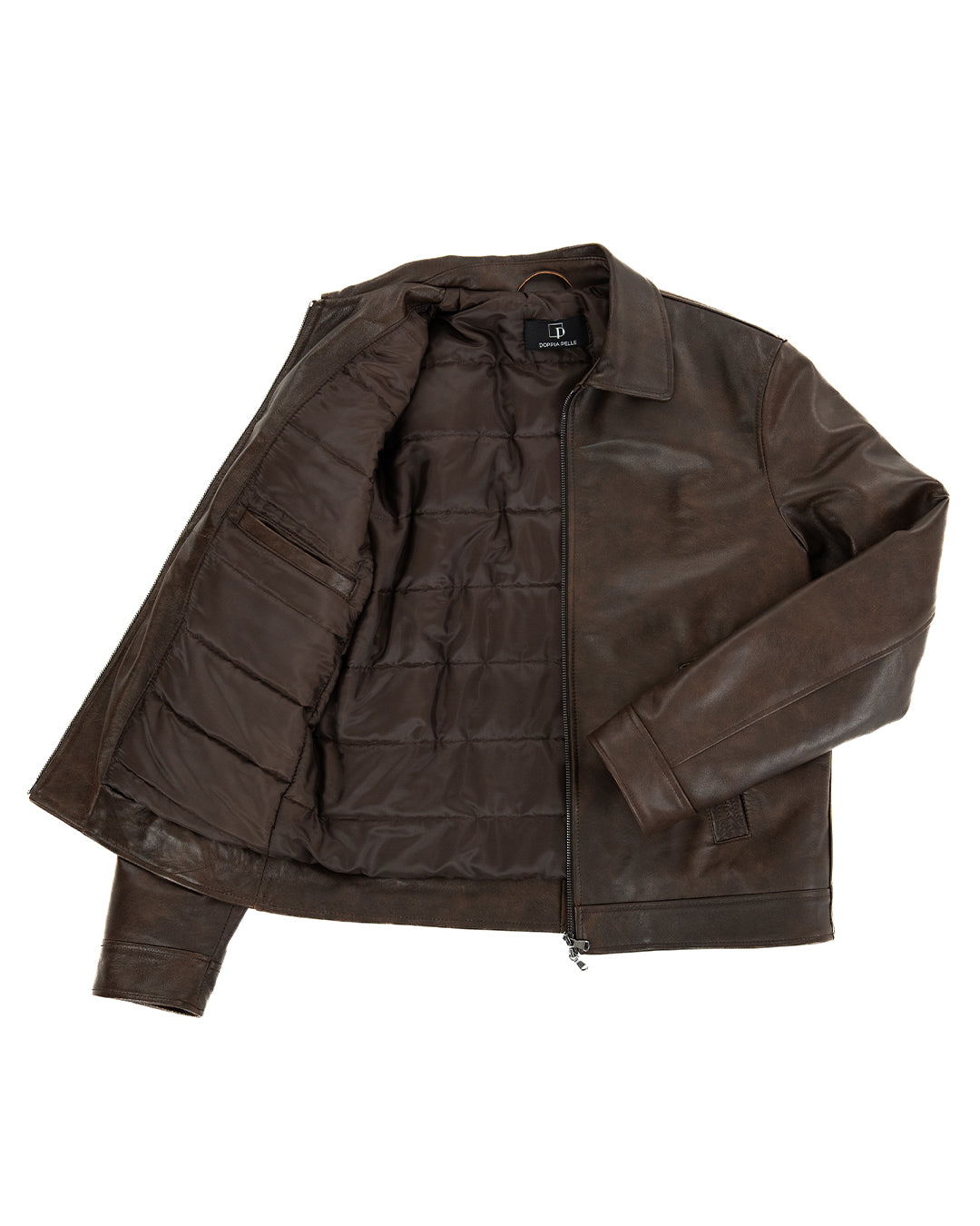 TOMMY Giacca Biker da uomo in vera pelle marrone invecchiato con trapunta