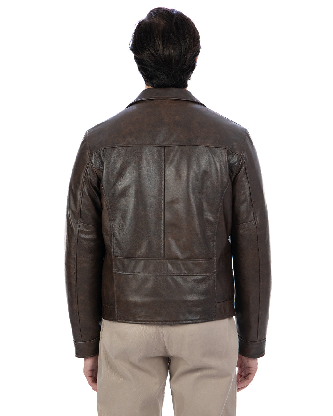 TOMMY Giacca Biker da uomo in vera pelle marrone invecchiato con trapunta