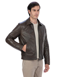 TOMMY Giacca Biker da uomo in vera pelle marrone invecchiato con trapunta