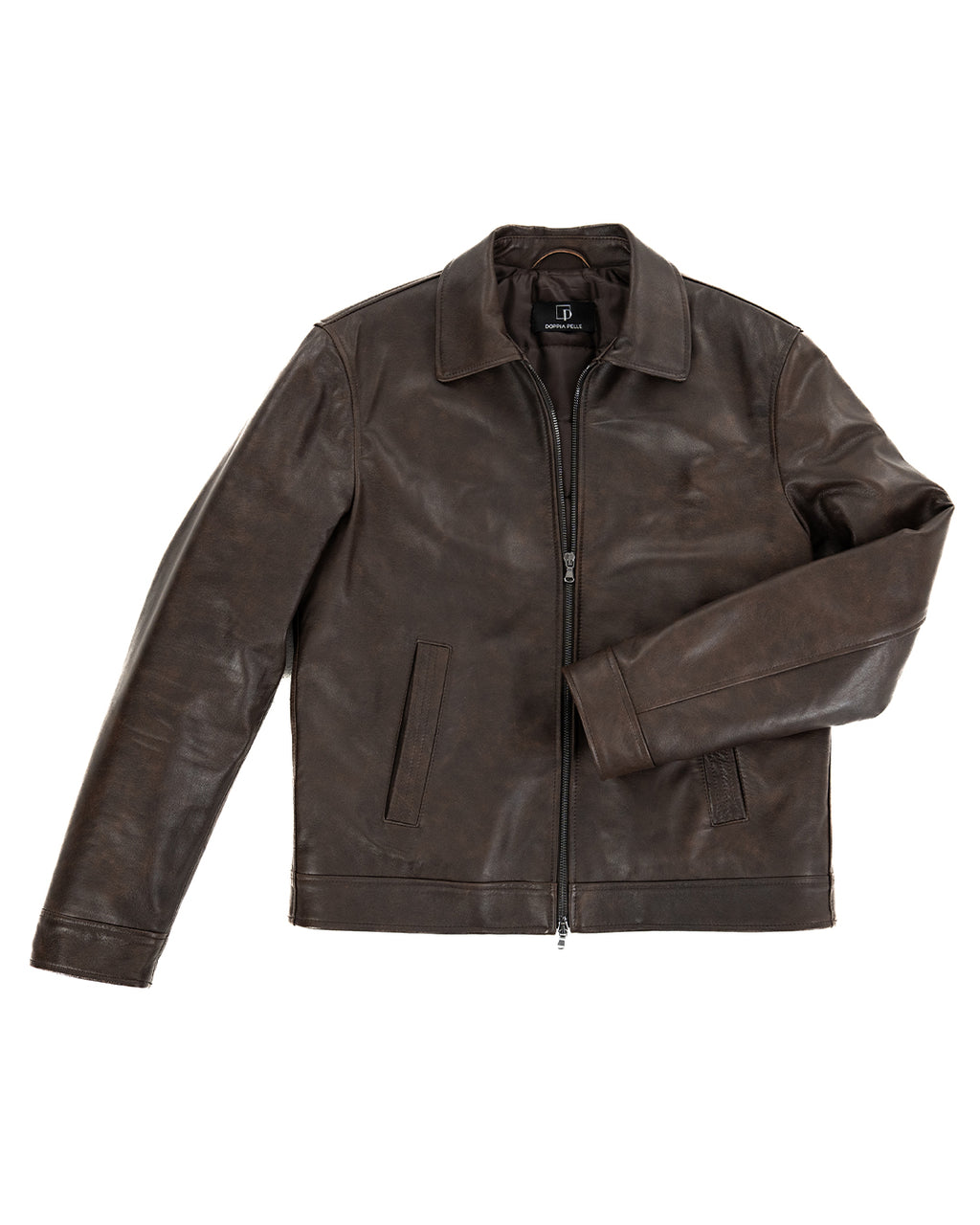TOMMY Giacca Biker da uomo in vera pelle marrone invecchiato con trapunta