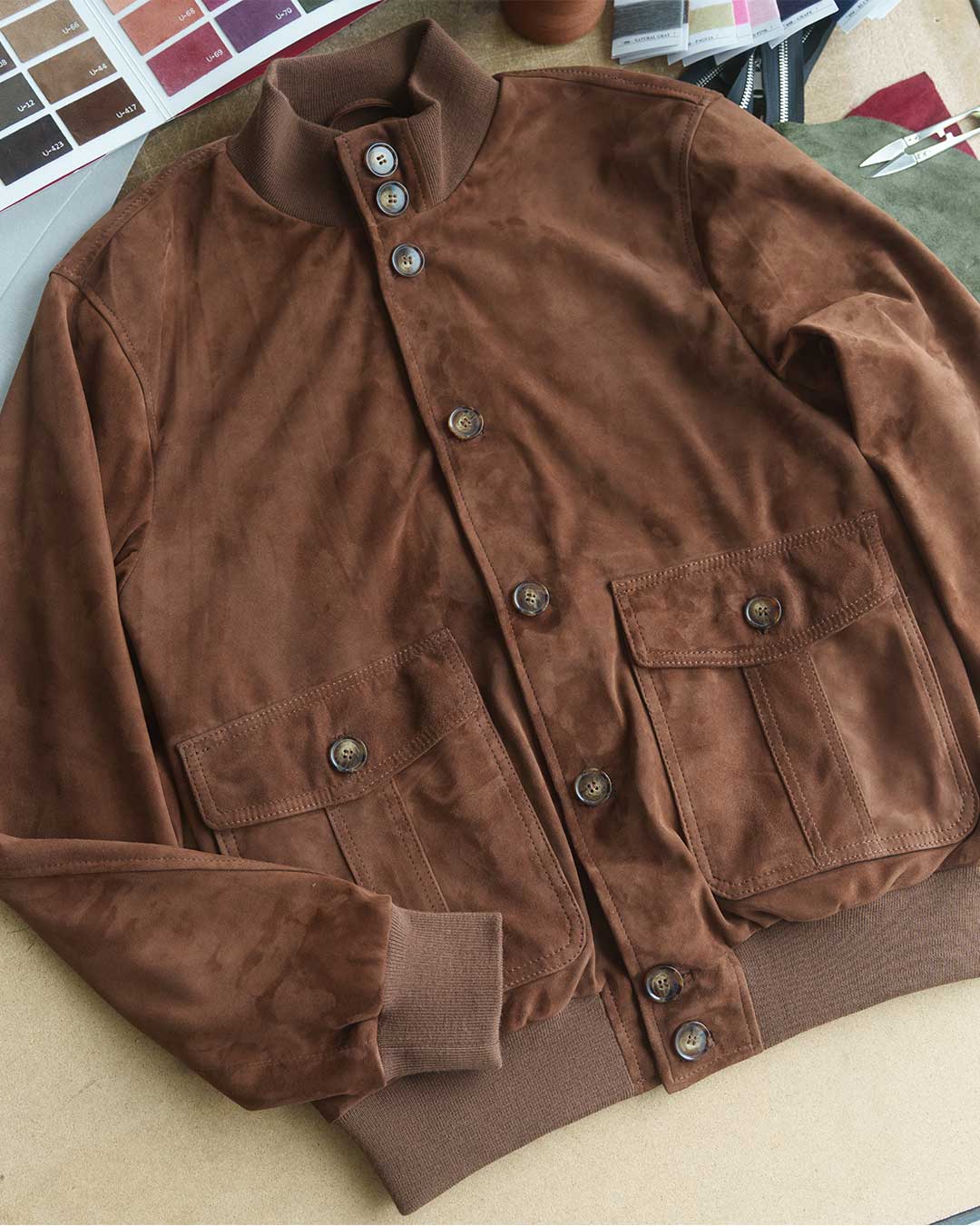 OLIVER Bomber con bottoni da uomo in vera pelle scamosciata cuoio