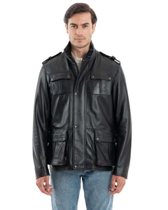 Giacca Sahariana da uomo in vera pelle nero
