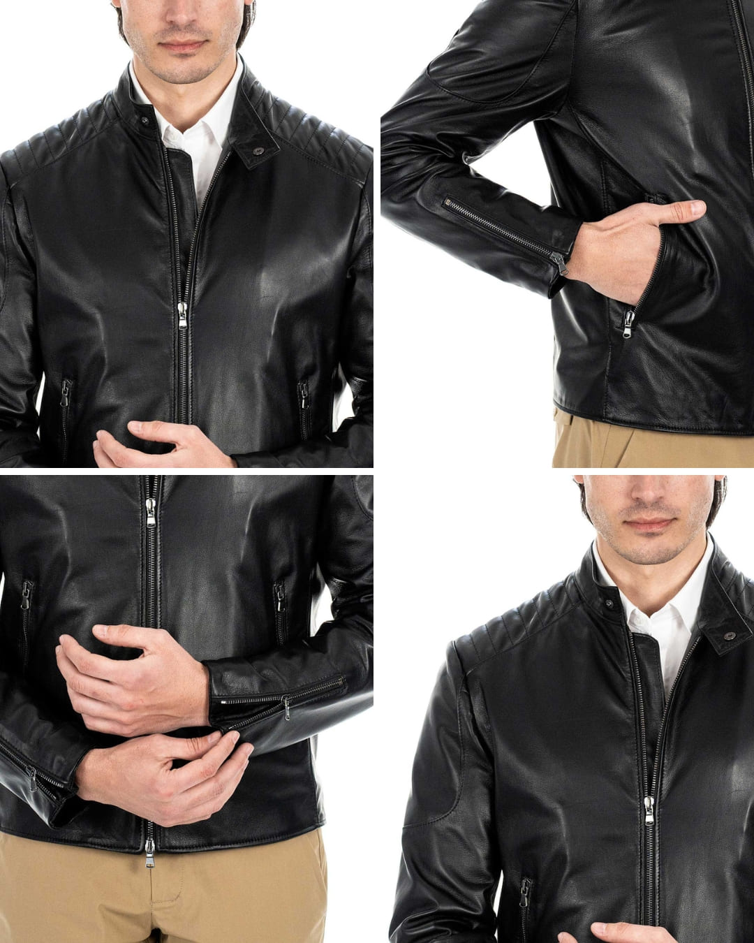 MIKE Giacca Biker da uomo in vera pelle nero