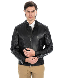 Giacca Biker da uomo in vera pelle nero