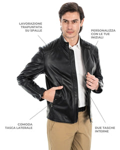 MIKE Giacca Biker da uomo in vera pelle nero