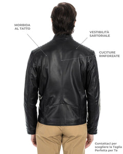 MIKE Giacca Biker da uomo in vera pelle nero