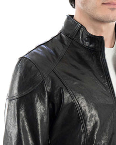 NICOLÒ Giacca Biker da uomo in vera pelle nero effetto lucido