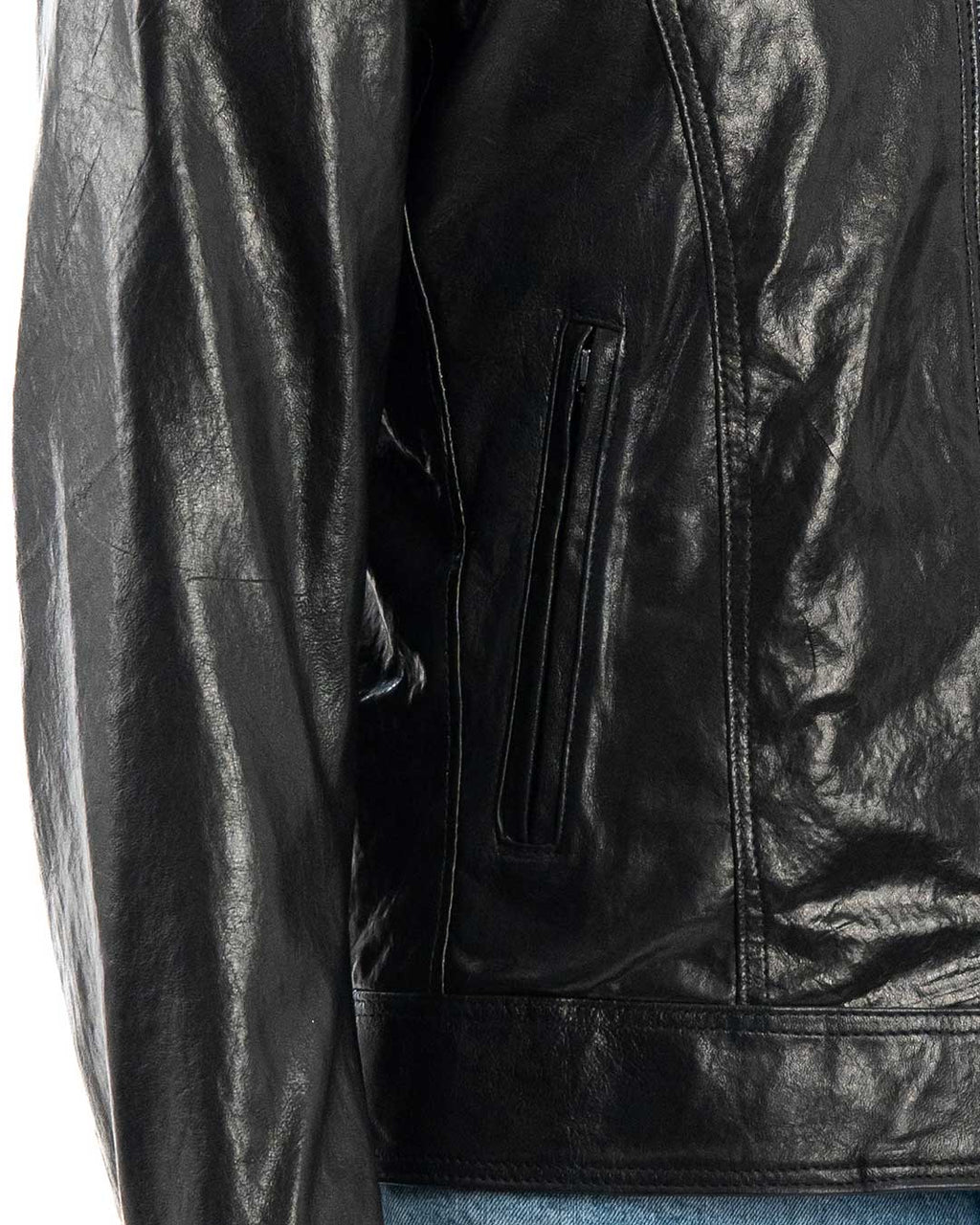 NICOLÒ Giacca Biker da uomo in vera pelle nero effetto lucido