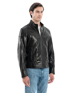 NICOLÒ Giacca Biker da uomo in vera pelle nero effetto lucido