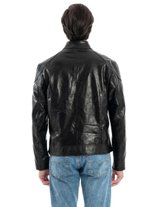 NICOLÒ Giacca Biker da uomo in vera pelle nero effetto lucido