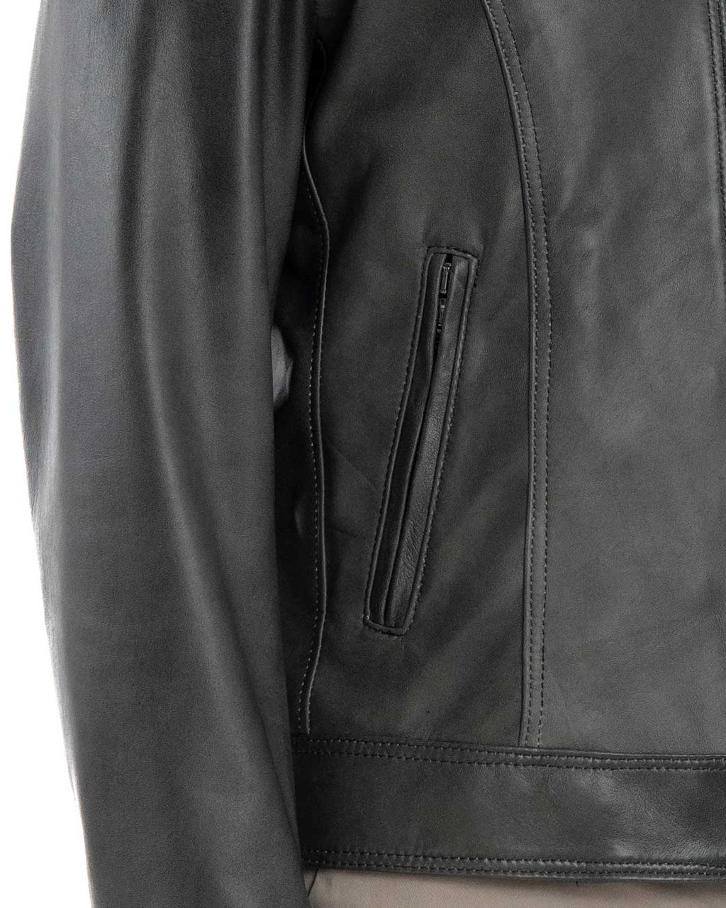 NICOLÒ Giacca Biker da uomo in vera pelle grigio effetto tamponato