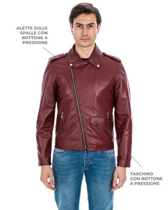 BRIAN Giacca Chiodo da uomo in vera pelle bordeaux