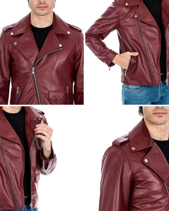 BRIAN Giacca Chiodo da uomo in vera pelle bordeaux