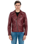 Giacca Chiodo da uomo in vera pelle bordeaux