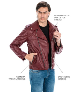BRIAN Giacca Chiodo da uomo in vera pelle bordeaux
